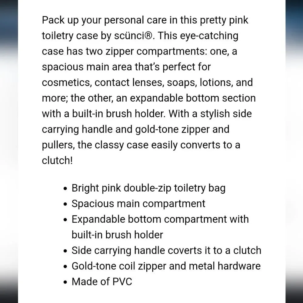 Scunci Double Zip‎ Toiletry Bag- Pink